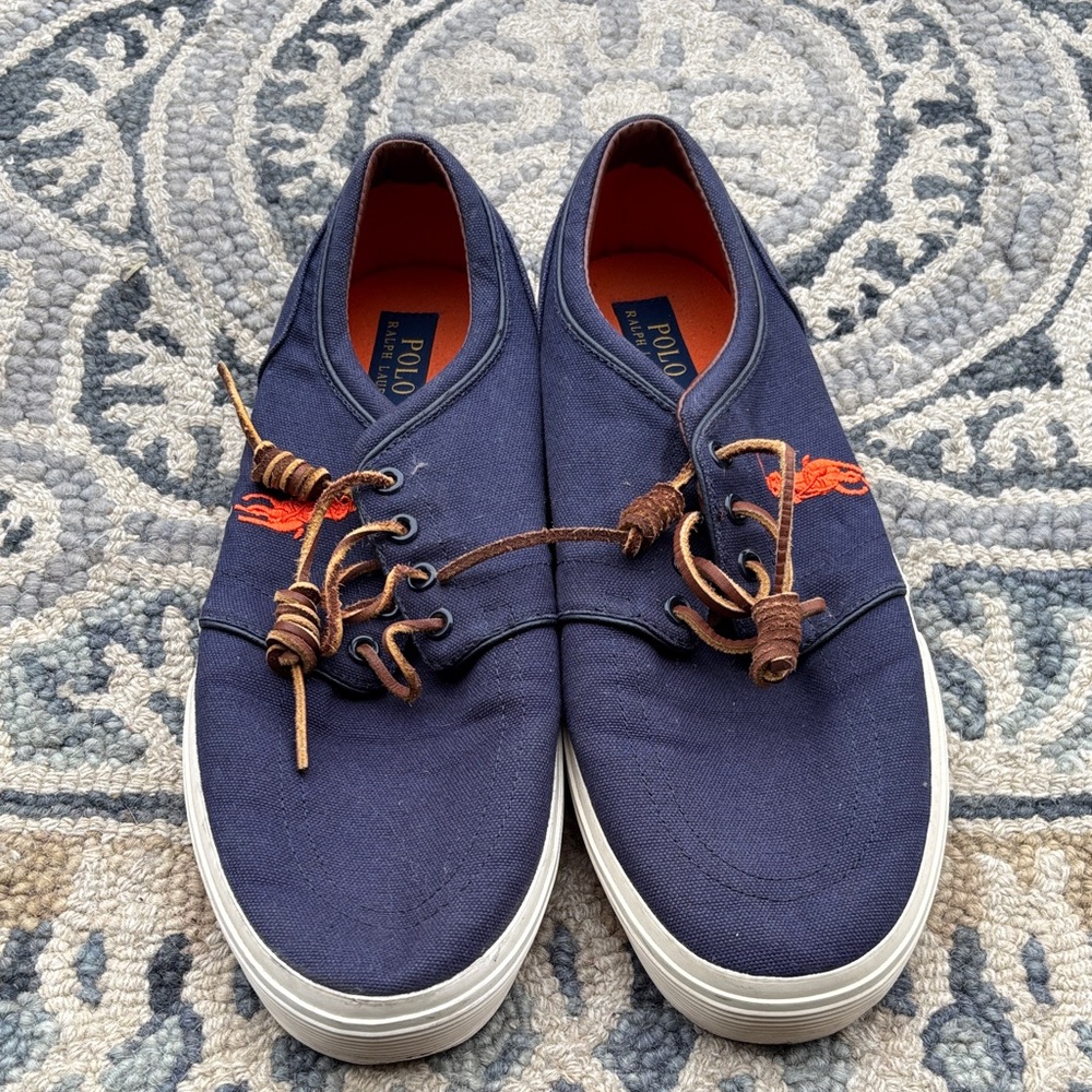 Polo by Ralph Lauren Navy Canvas Sneakers with Brown Accents